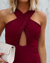 That's Amore Lace Trim Cutout Jumpsuit - Burgundy